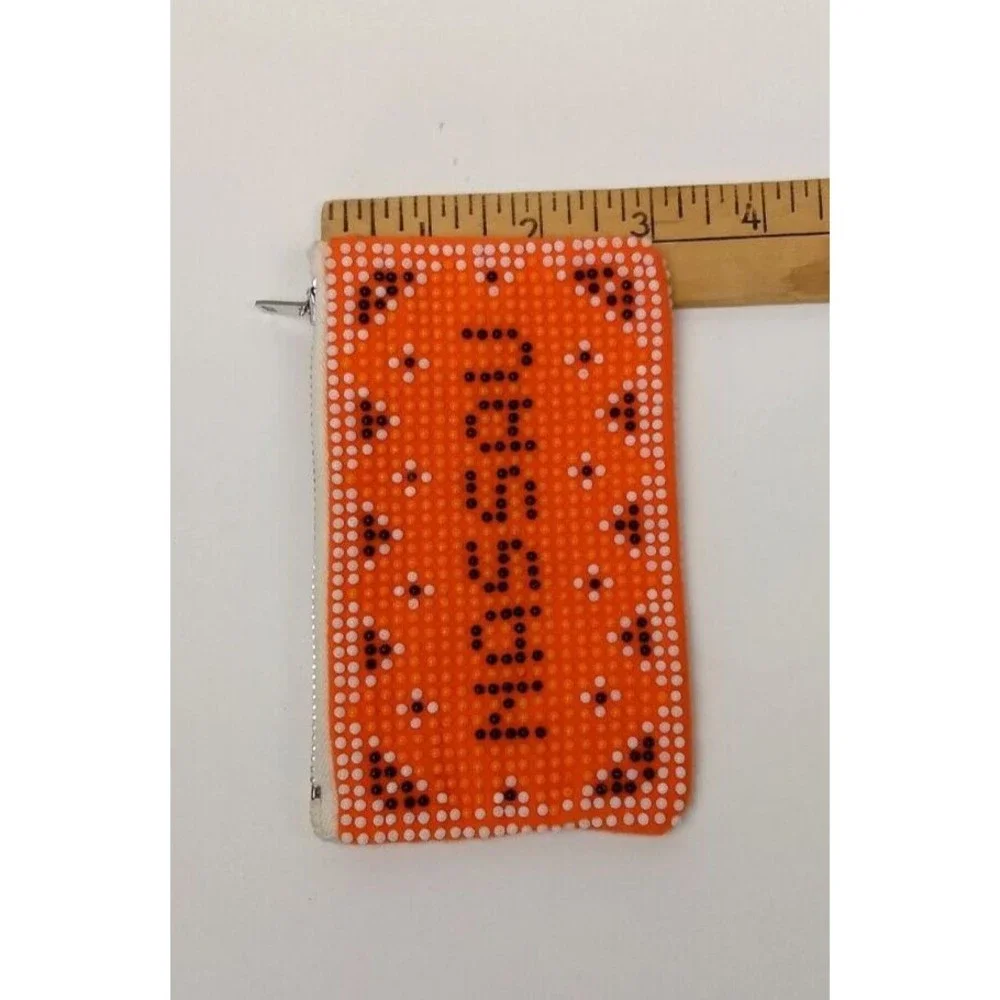 BEADED NASSAU / THUNDERBIRD Orange Zippered Coin Purse‎ Vintage 80s Style 5